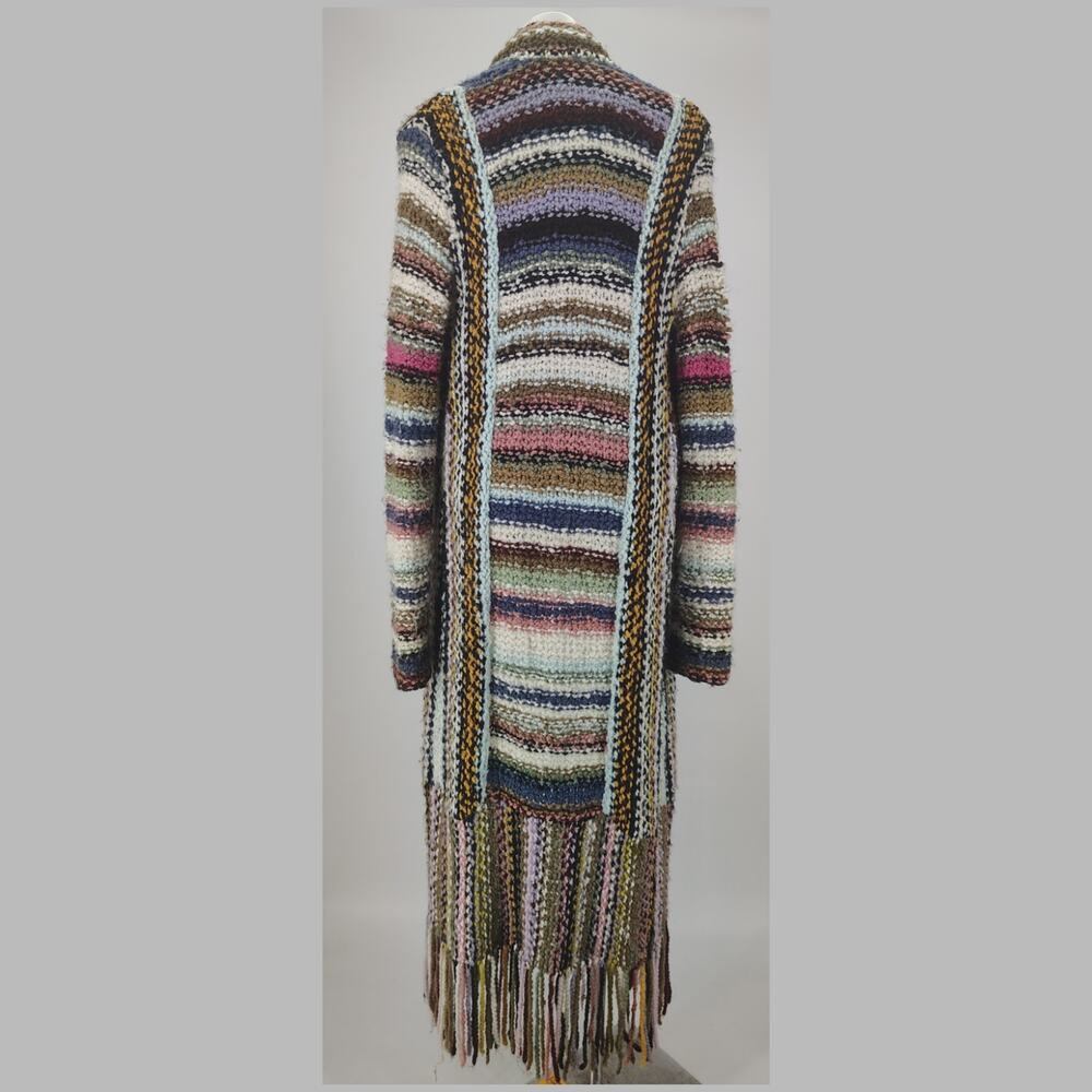 Free People FLAWED Technicolor Cardigan Sweater Duster Fringe Boho L - Picture 4 of 16